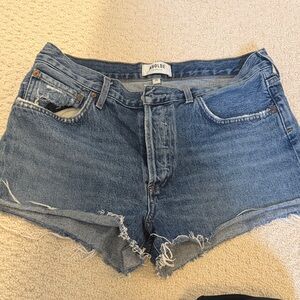 Agolde Distressed Medium Blue Denim Cutoff Shorts